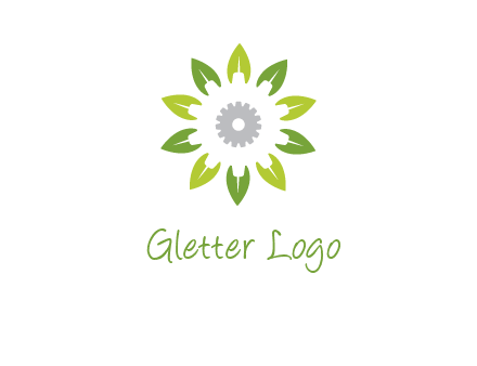 abstract leaves flower with gear logo