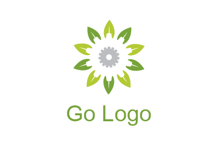 abstract leaves flower with gear logo