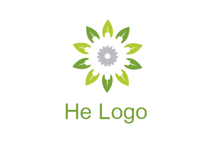 abstract leaves flower with gear logo