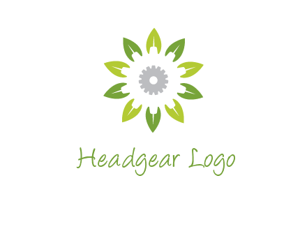 abstract leaves flower with gear logo
