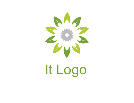 abstract leaves flower with gear logo