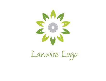 abstract leaves flower with gear logo