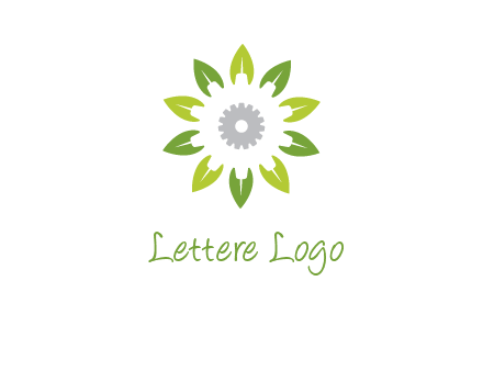 abstract leaves flower with gear logo
