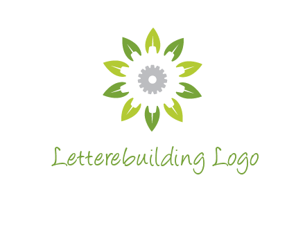 abstract leaves flower with gear logo