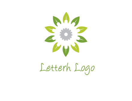 abstract leaves flower with gear logo