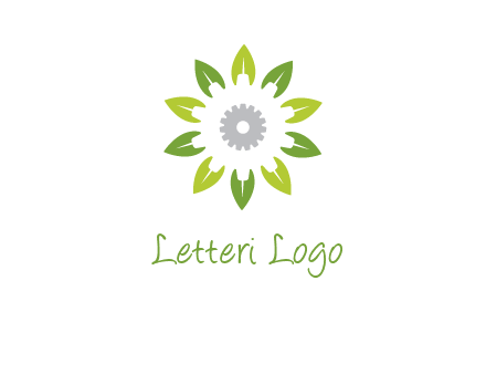abstract leaves flower with gear logo