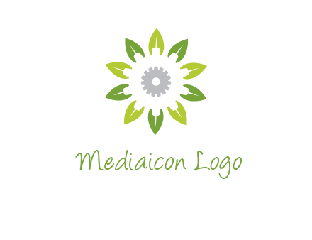 abstract leaves flower with gear logo
