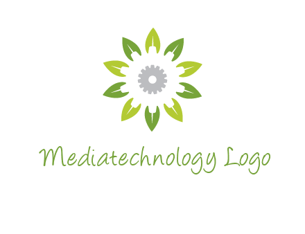 abstract leaves flower with gear logo