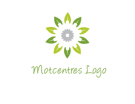 abstract leaves flower with gear logo