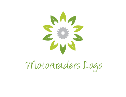 abstract leaves flower with gear logo