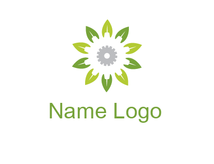 abstract leaves flower with gear logo