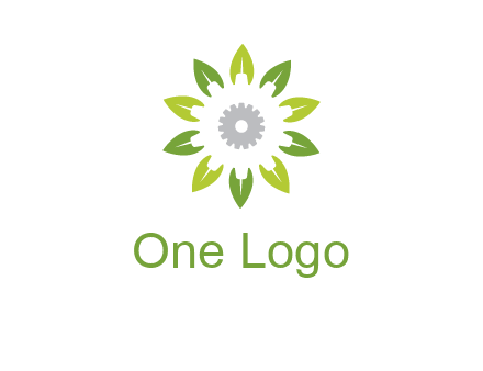 abstract leaves flower with gear logo