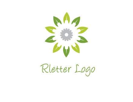 abstract leaves flower with gear logo