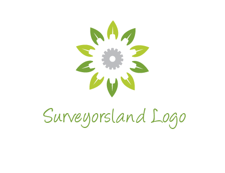 abstract leaves flower with gear logo