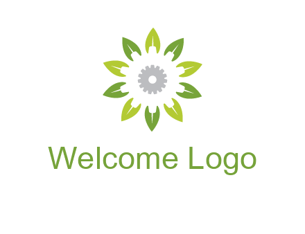 abstract leaves flower with gear logo