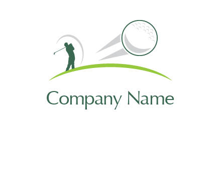 man swinging club and flying golf ball logo