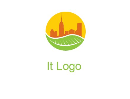 skyline building on leaf logo