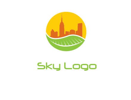 skyline building on leaf logo