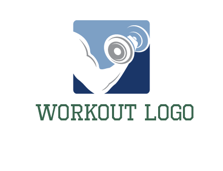 muscle arm with dumbbell in square logo icon