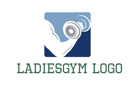 muscle arm with dumbbell in square logo icon