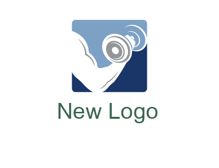 muscle arm with dumbbell in square logo icon