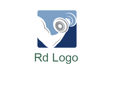 muscle arm with dumbbell in square logo icon