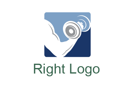 muscle arm with dumbbell in square logo icon