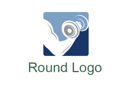 muscle arm with dumbbell in square logo icon