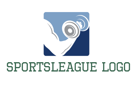 muscle arm with dumbbell in square logo icon