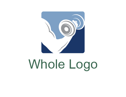 muscle arm with dumbbell in square logo icon