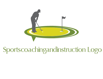 man playing golf on turf with flag logo