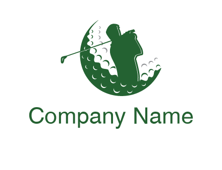 man swinging club in golf ball sports logo