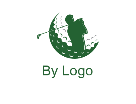man swinging club in golf ball sports logo