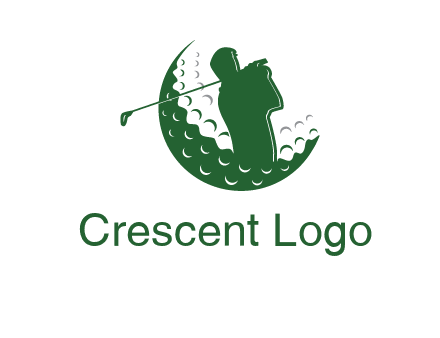man swinging club in golf ball sports logo