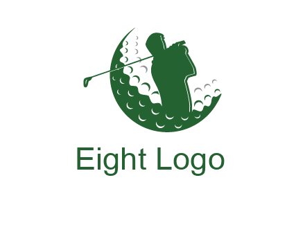 man swinging club in golf ball sports logo