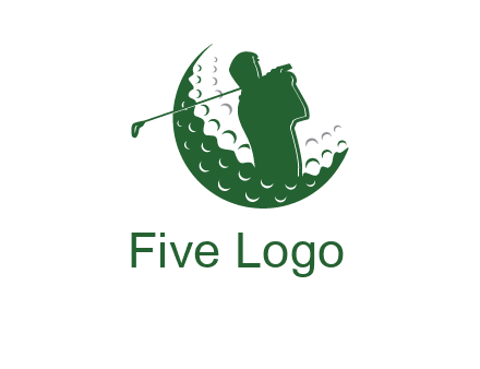 man swinging club in golf ball sports logo
