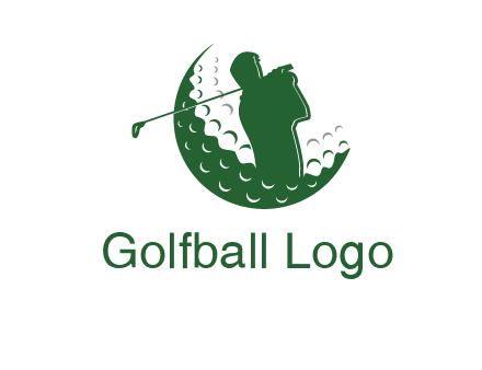 man swinging club in golf ball sports logo