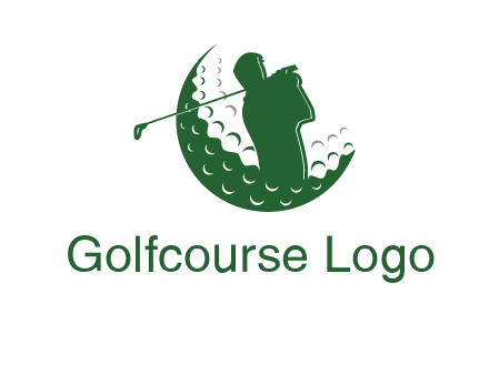 man swinging club in golf ball sports logo