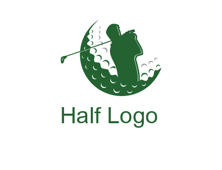 man swinging club in golf ball sports logo