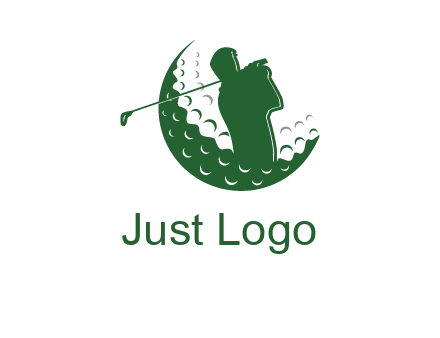 man swinging club in golf ball sports logo