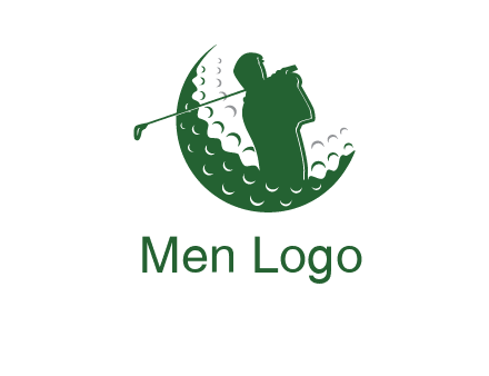 man swinging club in golf ball sports logo