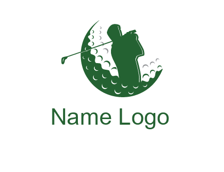 man swinging club in golf ball sports logo