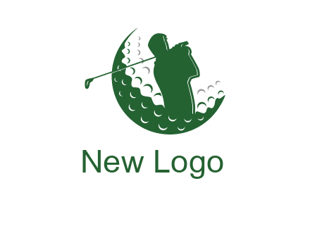 man swinging club in golf ball sports logo