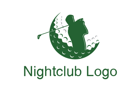 man swinging club in golf ball sports logo