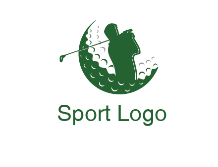 man swinging club in golf ball sports logo