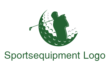 man swinging club in golf ball sports logo