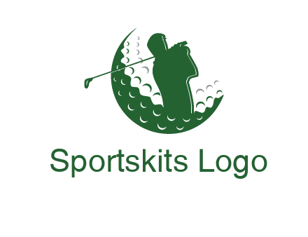 man swinging club in golf ball sports logo