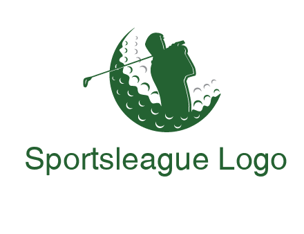 man swinging club in golf ball sports logo