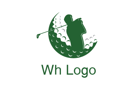 man swinging club in golf ball sports logo