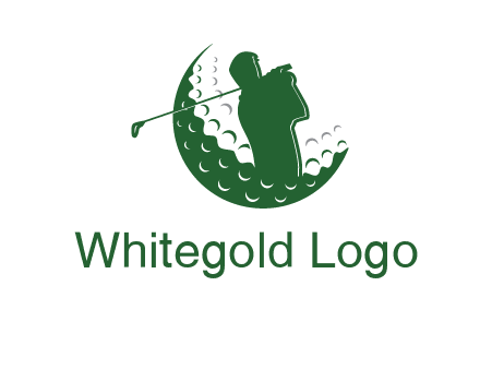 man swinging club in golf ball sports logo